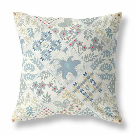 HOMEROOTS 16 in. Patch Indoor & Outdoor Throw Pillow White & Light Blue 413962